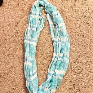 Claire's Blue Striped Infinity Scarf Strip Turquoise Teal White Light Blue Aqua